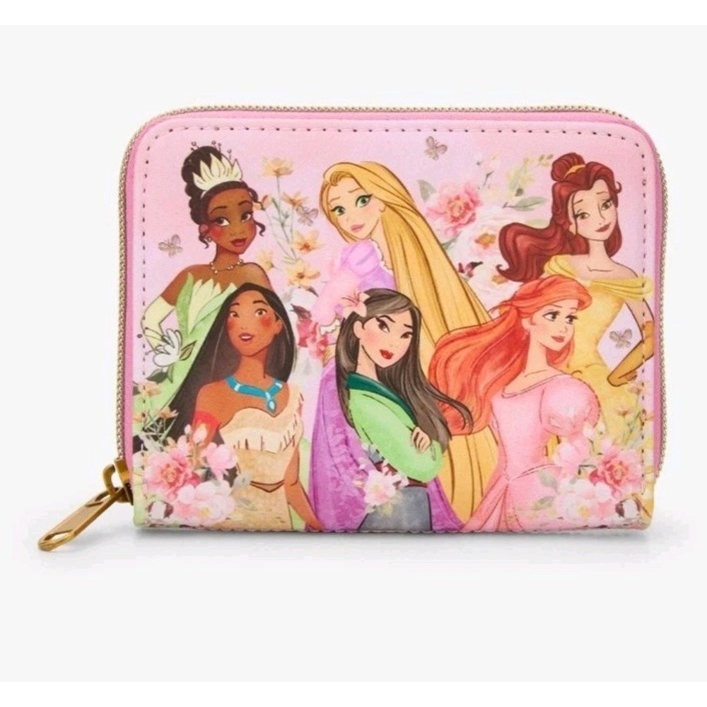 NWT Loungefly Disney Princesses Belle Ariel Tiana Mulan Group Floral Zip Wallet